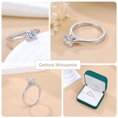 getlove 1 Carat Moissanite Engagement Ring for Women 925 Sterling Silver hypoallergenic Moissanite Wedding Band Solitaire Promise Rings for Her size 4.5 - Image 5