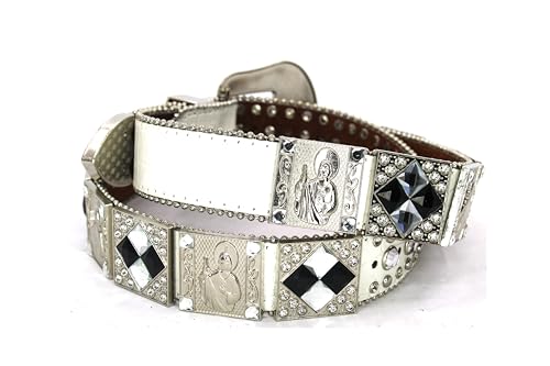 Genuine Leather Western Belt for Men And Women Big Rhinestones With Engraved Buckle For Cowboys and Cowgirls Country Style2