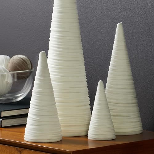 Image of Your Heart's Content Light Ivory Velvet Trees Set of 4, Winter White Minimalist Home Decor, Valentine Tabletop Tree, Holiday Wedding Centerpiece, Cozy Bookshelf Accent, Gift for (Light Ivory)