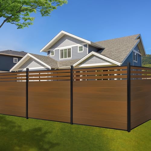 Fencop Out Door Privacy Fence Panel, 6ft × 6ft Garden Fence Panels, Windproof Wood Plastic Composite Fence for Outside, Yard Backyard and Swimming Pool （Brown, 1 Post）