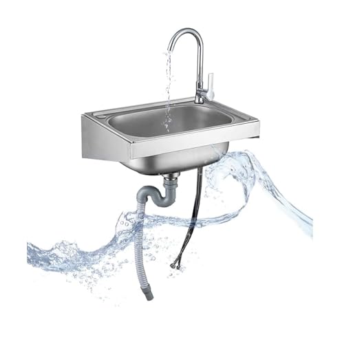 Lavabo mural en acier inoxydable 52x38cm avec support pour cuisine et café