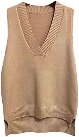 Dawwoti Women V Neck Sweater Vest Sleeveless Jumpers Sweatshirt Layered Knit Gilets Waistcoat Top