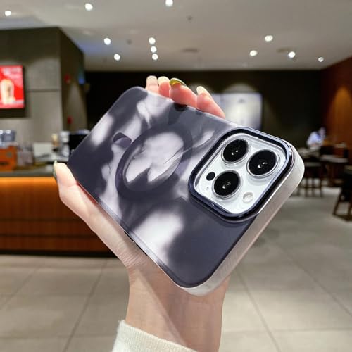 Coque iPhone 14 Pro chargement sans fil magnétique et silicone souple art aquarelle noir