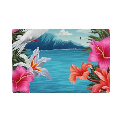 Set de table pour mariage et fêtes motif hawaïen en lin x4
