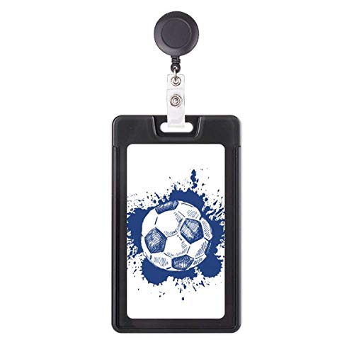 Enrouleur de badge rétractable football bleu pour carte d'accès