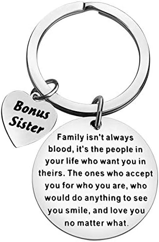 Sister in Law Keychain Unbiological Sister Gift Family isn't always blood Keyring Bridal Party Wedding Gift Sister in Law Gift from Stepsister Christmas Birthday Gift