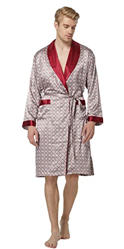 Image of TONY AND CANDICE Men's Satin Robe Lightweight Long Sleeve Silk Kimono Bathrobe with Shorts Set Sleepwear