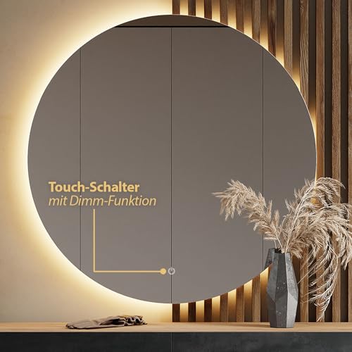 Flurgarderobe Planetmöbel 160 cm mit rundem Spiegel und Beleuchtung