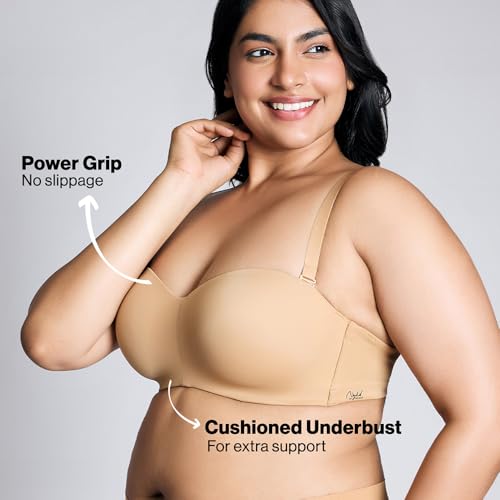 Image of NYKD NYB027 Cotton Padded Wired Multiway Strapless Bra Anti Slip Seamless Bonded Neckline Detachable Straps (Plus