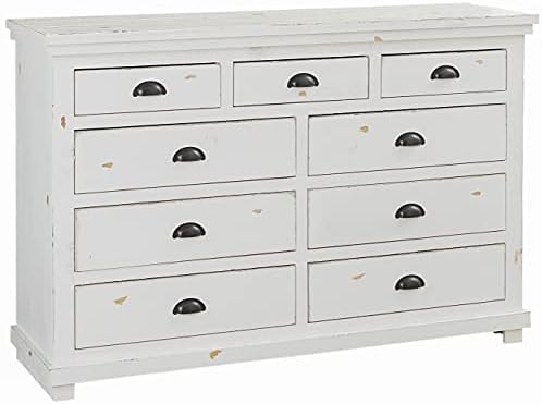 Progressive Furniture Willow Drawer Dresser, 64" W x 18" D x 42" H, Distressed White