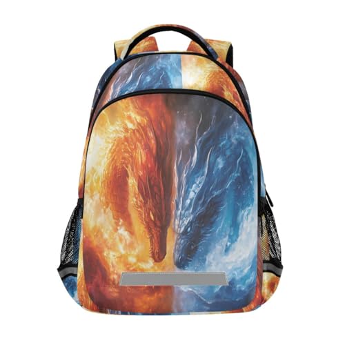 Sac à dos dragon bleu et rouge pour enfants | Cartable d'école primaire mixte