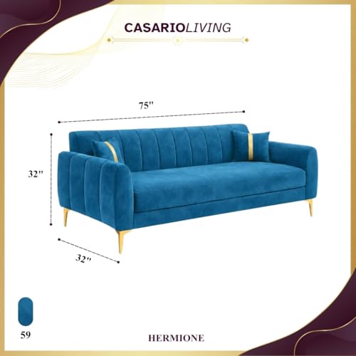 Image of Hermione Luxe Velvet-Suede Fabric 3 Seater Sofa | Comfortable Seating | Modern Sofa for Living Room - Aqua Blue