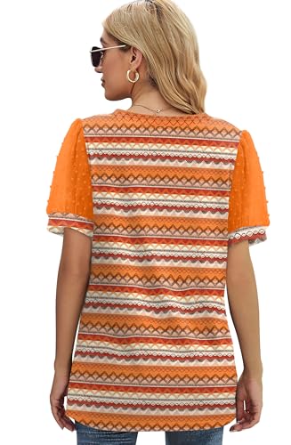 Image of Aokosor Womens Summer Tops V Neck T Shirts Swiss Dot Puff Sleeve Tops Loose Casual Tshirts