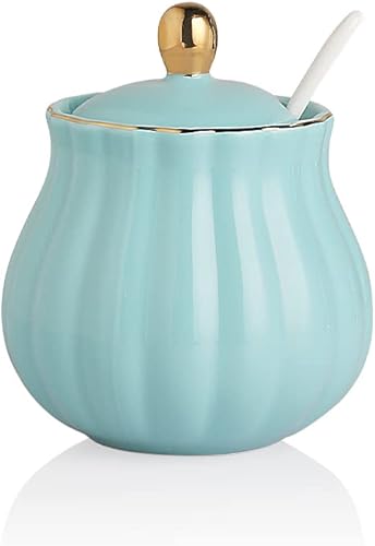 Miniatura 1 de Sweejar Royal Ceramic - Azucarero de cerámica, recipiente de azúcar de 12 onzas con cuchara y tapa, recipiente de sal de porcelana, soporte para