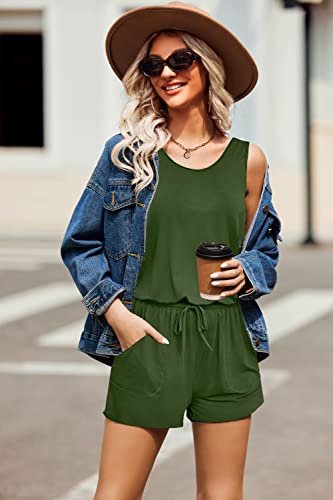 Image of ADOME Rompers for Women Summer Sleeveless Scoop Neck Tank Top Casual Short Jumpsuit Rompers with Pockets
