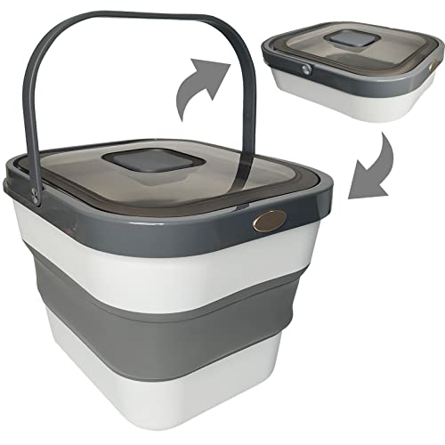 Fhiny Dog Food Storage Container, Collapsible Pet Feed Containers Airtight Cat Feeder Bin With Locking Lid Foldable Dogs Leak-Proof Sealable Treat Durable Bulk Dry Snacks Rice Bucket Box Grey #TOP29