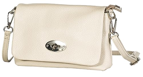 Image of LiaTalia Womens Twist Lock Opening Real Leather Small Clutch Bag with Adjustable Shoulder Strap - Ayla (Cream)