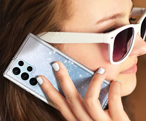 Coolwee Crystal Glitter Full Protective Case for Galaxy S22 Ultra Heavy Duty Hybrid 3 in 1 Rugged Shockproof Women Girls Transparent for Samsung Galaxy S22 Ultra 6.8 inch Shiny Clear Bling Sparkle