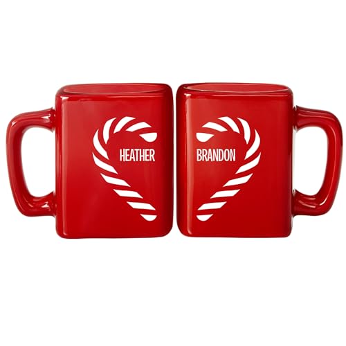 Let's Make Memories Personalized Mug Set - For Christmas - For Couples - For Anniversary - For Wedding - Ceramic - Set of 2 - Square - Candy Cane Design
