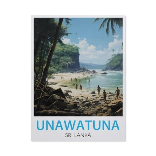 Jigsaw Puzzle 1000 Pieces for Adults，Unawatuna Vintage Travel Poster, Sri Lanka，Kids Teens Large Families Puzzle Game（75x50cm）-BG36