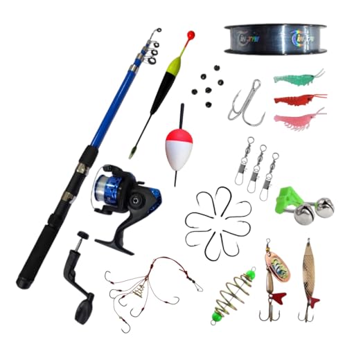 Fishing Rod and Reel Combo Kit, Telescopic Rod with Spinning Reel, Hooks, Lures and Accessories, for Fresh and Salt Water|Fishing Rod Combo|