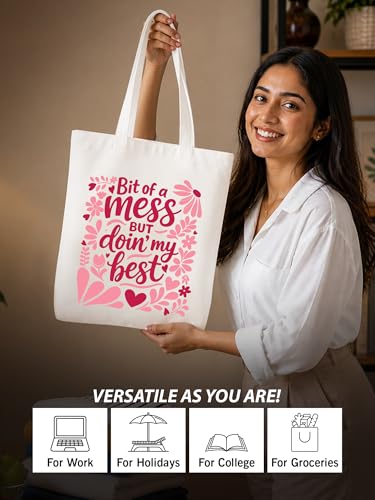 Image of DOODLE Premium Canvas Tote Bag for Women with Zip and Inner Pocket for Shopping, Office, Travel and Daily Use