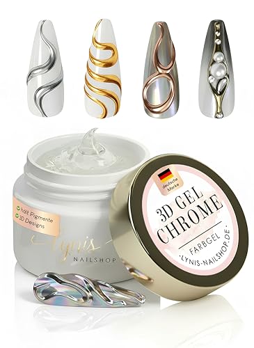 3D Chrome Gel CLEAR 5ml Sculpting Gel für spiegelnde Mirror Effekte für Chrome Powder Nailart & 3D Designs zähflüssige Konsistenz für präzise Linien Lynis Nailshop.de