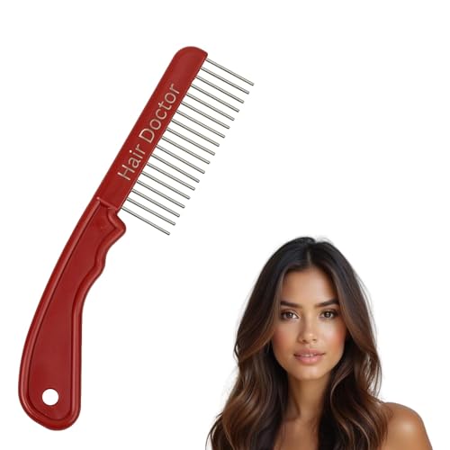 The Hair Doctor Extra Long Tooth Hair Comb 1 1/4 Inch With Handle (Burgundy Red)