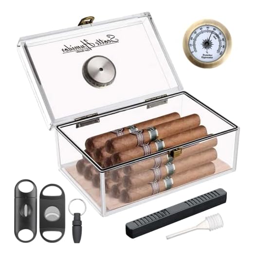 Scotte Acrylic Cigar Humidor Jar/case/Box with Humidifier and Hygrometer,humidor Can Hold About 20 Cigars Including Cigar Cutters and Cigar Punch (Clear-1)