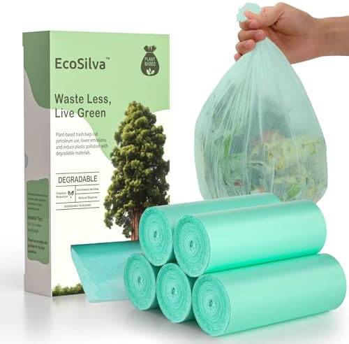 Small Compost Bags 2.6 Gallon Trash Bag, EcoSilva 125 Count Small Compost Bags for Countertop Bin, Compostable Trash Bags 2.6 Gallon Compostable Food Scrap Bag for Kitchen Bathroom Office