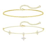 ZOERAY Bracelet Cheville Femme Argent 925 Or Imperméable 18K Doré Chaine de Cheville Argent avec Perlé Papillons Coeur Zircon Multirang Chaîne Pieds Réglable Chevillere Boho Bijoux d'été Plage Cadeaux