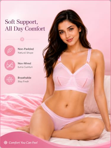 Image of SONA Perfecto Cotton Bra for Woman Full Coverage Non Padded Everyday Wirefree Pack of