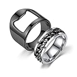 COLORFUL BLING 2 Pieces Rings Bottle Opener, Stainless Steel Beer Bottle Opener, Spinner Chain Thumb...