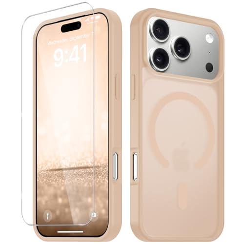 Image of YENAPOON for iPhone 17 Pro Max Case, Matte Magnetic Phone Cover [with 1 Screen Protector] [Support for MagSafe] [Shockproof Military Grade Protection] Translucent Frosted Back, Coral Pink