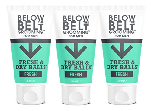 Below The Belt Grooming Fresh & Dry Ball, Desodorante Íntimo y Crema Anti-Rozaduras para Hombres, Protege contra el Sudor, el Olor y la Rozadura, Fragancia Fresca, 3 x 75 ml.