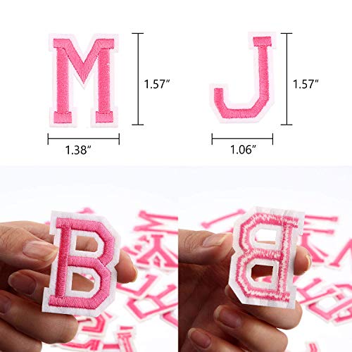 104 Pieces Iron On Letter Patches, Alphabet Applique Patches Or Sew On Appliques With Embroidered Patch A-Z Letter Badge Decorate Repair Patches For Hats, Shirts, Shoes, Jeans, Bags (Pink) #TOP4