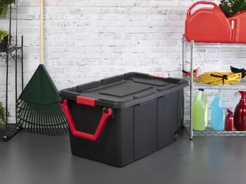 2-Pack 40 Gal Heavy Duty Rolling Storage Bins with Wheels & Lids, Industrial Totes with Rotating Pull Handle & Side Grips – Opaque Stackable Organizer for Garage, Basement, Shed, Moving - Image 7