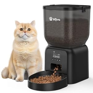 Automatic Cat Feeder, 4L Timed Auto Dry Cat Food Dispenser Programmable Control 1-6 Meals | Dual Power Supply with Desiccant Bag