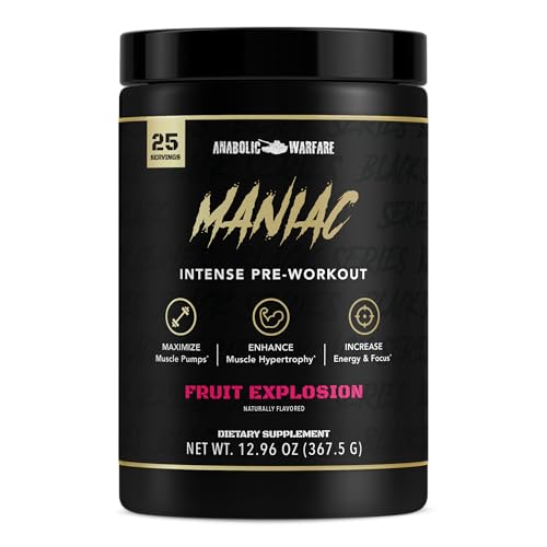 Anabolic Warfare Black Series Maniac, Pre-Workout Powder, Supports Nitric Oxide, Muscle Pumps, and Protein Synthesis* Fruit Explosion
