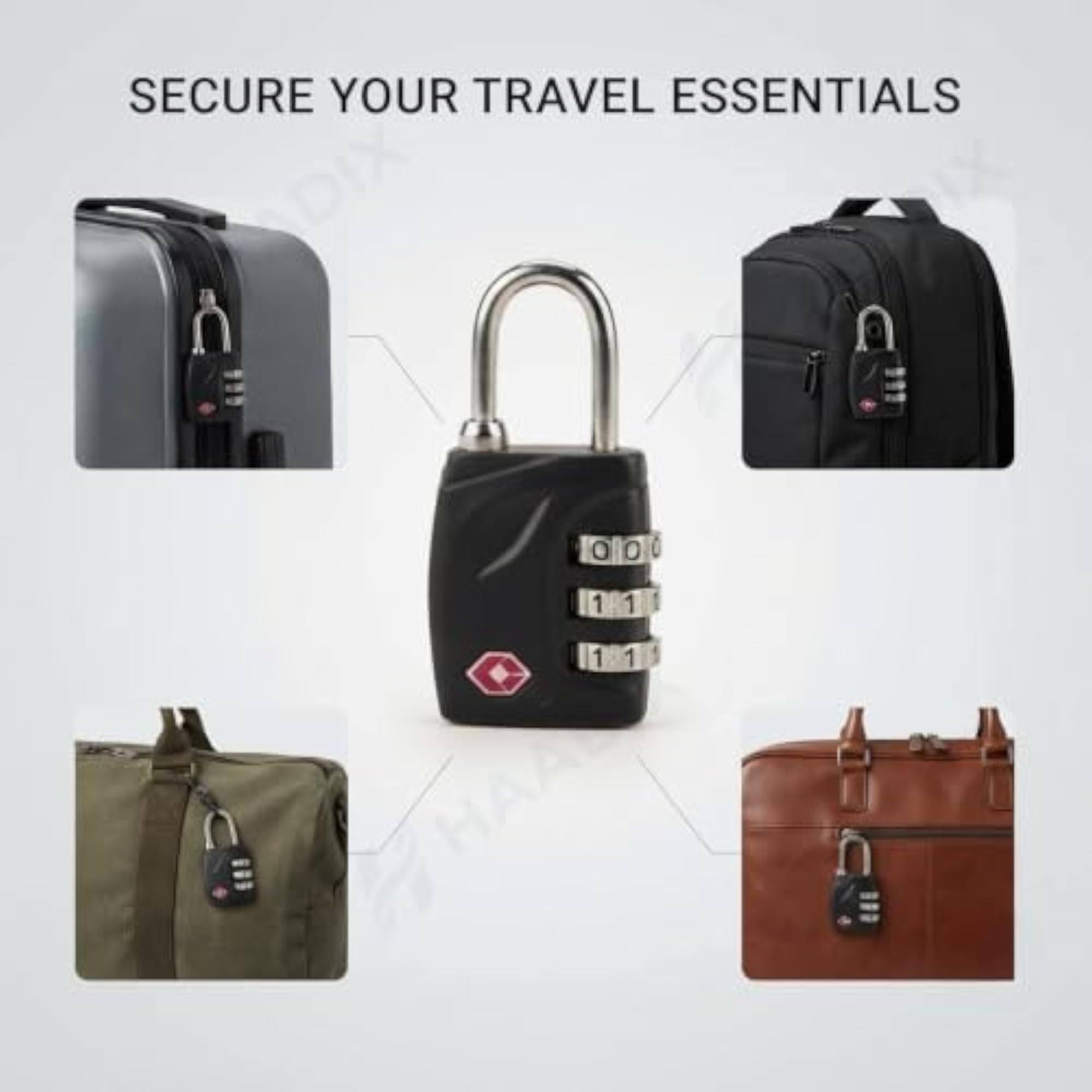 Black TSA Approved 3 Digit Combination Padlock, Travel Security