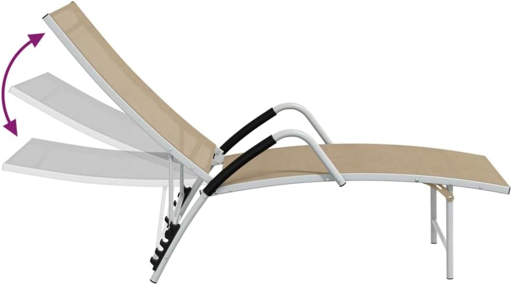 Sun Lounger,Patio Lounge Chairs,Patio Furniture,Outdoor Seating,Lawn Chairs,Adjustable,Easy to Stand Up,for Garden,Backyard,Firepit,Pool,Beach,Deck, Textilene and Aluminum Cream