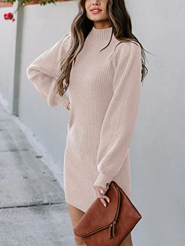 Anrabess Women's Winter Warm Slim Fit Turtleneck Bodycon Pullover Sweater Dress A145Fen-M Pink #TOP2