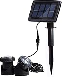 AVEKI Solar Teichstrahler, 12 LED Solar Unterwasserlichter mit Dual-Kopf Wasserdicht U-Boot Landschaft Strahler Sicherheitsbeleuchtung für Außen Terrasse Garten Brunnen Teich (warmweiß)