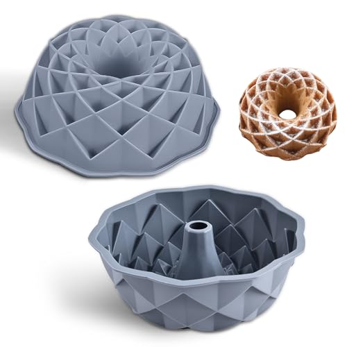 Set di 2 Stampo in Silicone per Torte, Antiaderenti e Rilascio Rapido Tortiera Stampo Torta Tortiera 23 cm Stampi in Silicone per Ciambella Cake Molds per Torte Budini (Grigio)