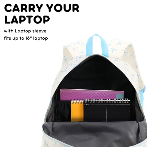 Image of J World Oz Middle School Backpack for Kids. Cute Laptop Bookbag for Girls Boys, Blue Bows