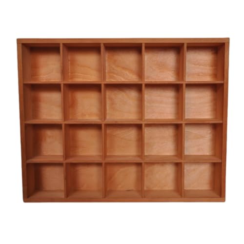 LONG TAO 1 Pcs 13.4''x10.6''x2'' Wooden Storage Divider Box Showcase Display Box Organization Tray Display Holder with 20 Compartments for Home Craft Office Kitchen Storage (Vintage Color)