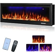 42" WiFi-Enabled Electric Fireplace Insert, APP Smart Control, Wall Mounted&Recessed Linear Fireplace Heater with Thermostat, Flame&Top Lights, Log&Crystal, Timer