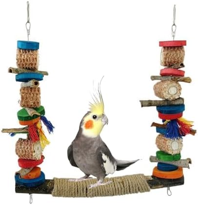 Wooden Bird and Parrot Swing - Hanging Toy for Pets - Cage, Perch and Climbing Toys for Birds