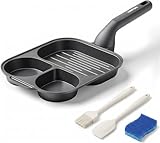 JEETEE Divided Egg Pan & Omelette Pan, 3-in-1 Breakfast Pan with Titanium Nonstick Coating...