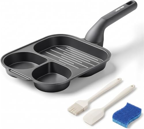 Image of JEETEE Divided Egg Pan & Omelette Pan, 3-in-1 Breakfast Skillet with Titanium Nonstick Coating, PFOA/PFOS/PTFE Free, Induction Compatible